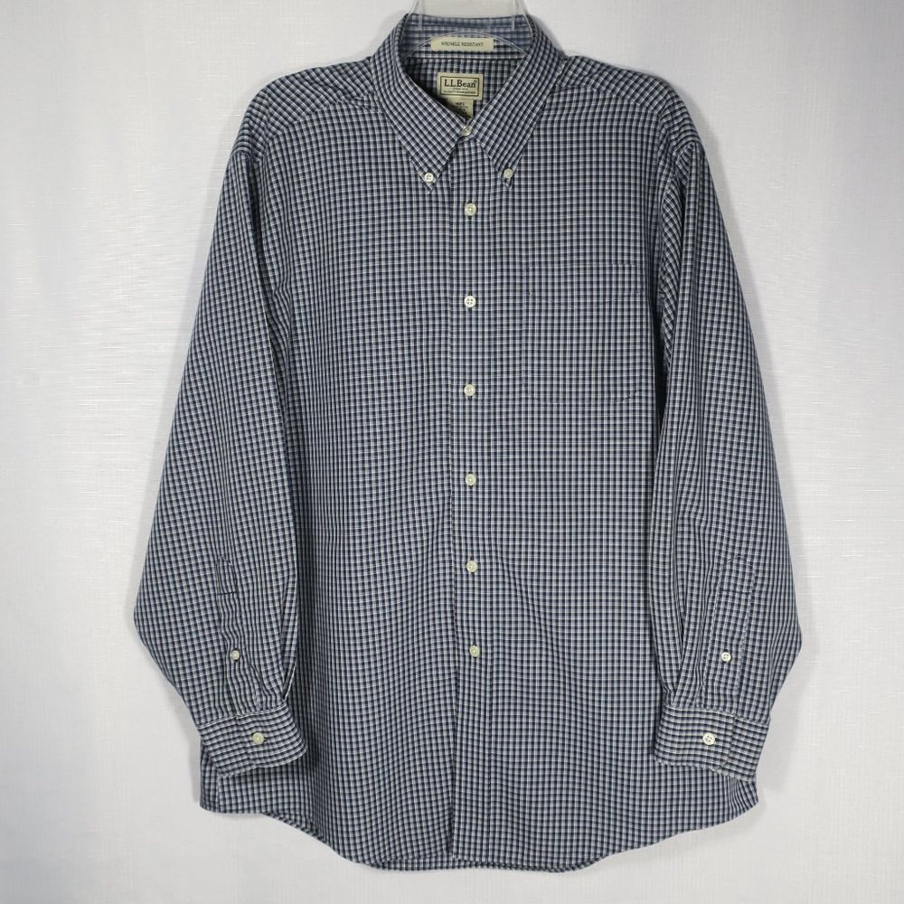 LL BEAN Mens Plaid Wrinkle Resistant Long Sleeve Shirt
